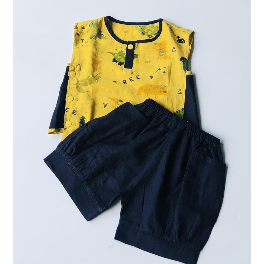 Bộ quần áo ngắn Bé trai họa tiết Khủng long vàng phối quần xanh - AICDBT25NU8V - AIN Closet