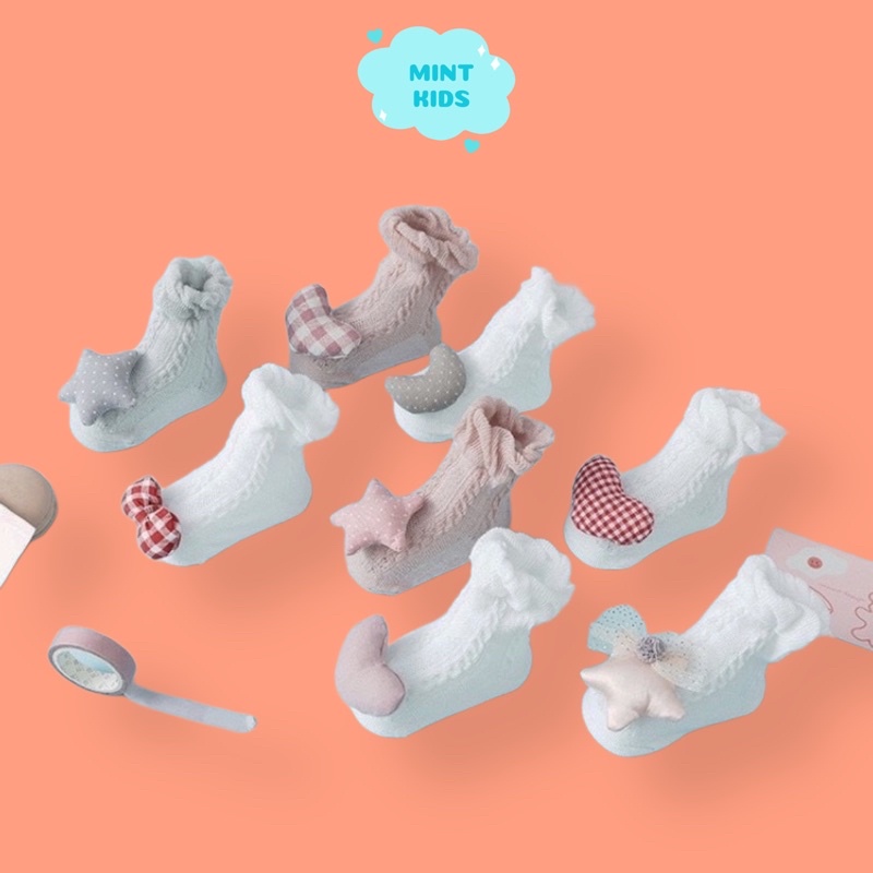 Tất lưới ngắn đính nơ cotton mềm mại cho bé 0-2 tuổi