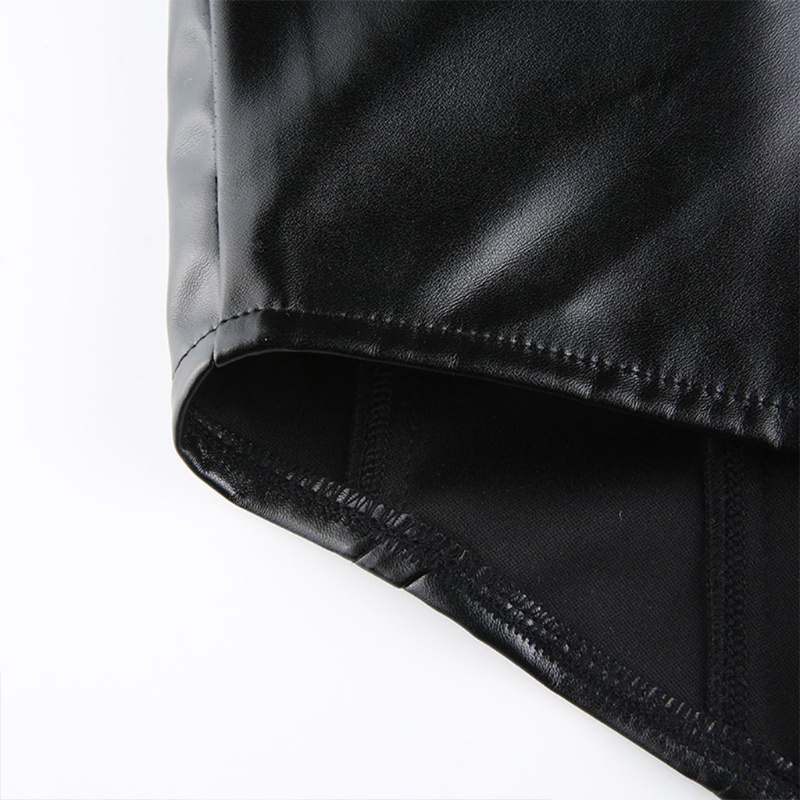 Áo Croptop Hai Dây Bằng Da Nhân Tạo Màu Đen Gợi Cảm Cho Nữ