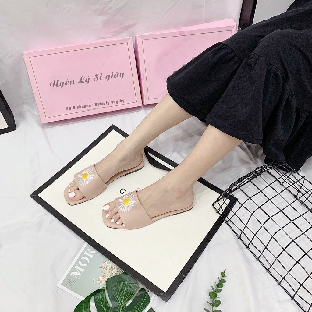 Dép lê nữ quai ngang hoa cúc phong cách Hàn quốc đủ màu