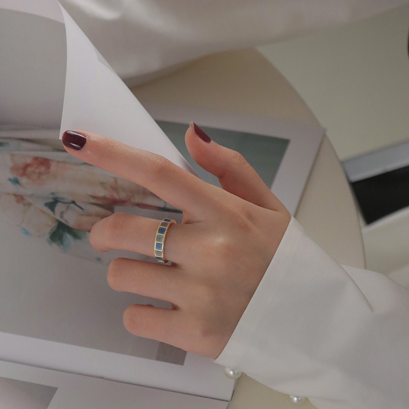 Nhẫn Hở Họa Tiết Caro Đính Ngọc Trai Thời Trang Hàn Quốc