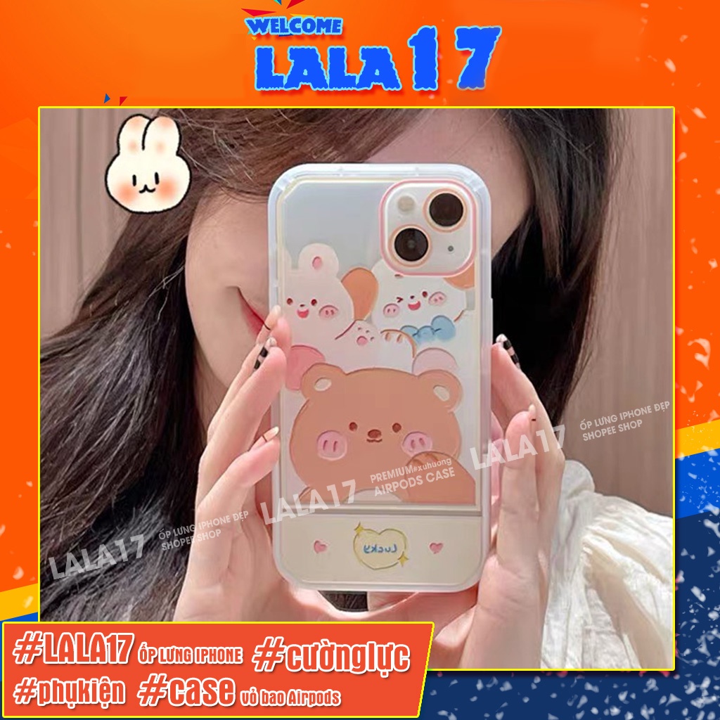 Ốp lưng iphone kệ chống lưng đẹp Gấu lucky x xsmax 11 12 13 pro max 7 8 Plus
