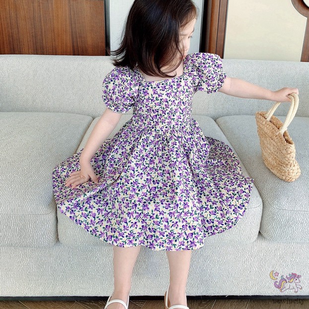 Đầm hoa tay phồng phong cách hàn quốc xinh xắn dành cho bé gái