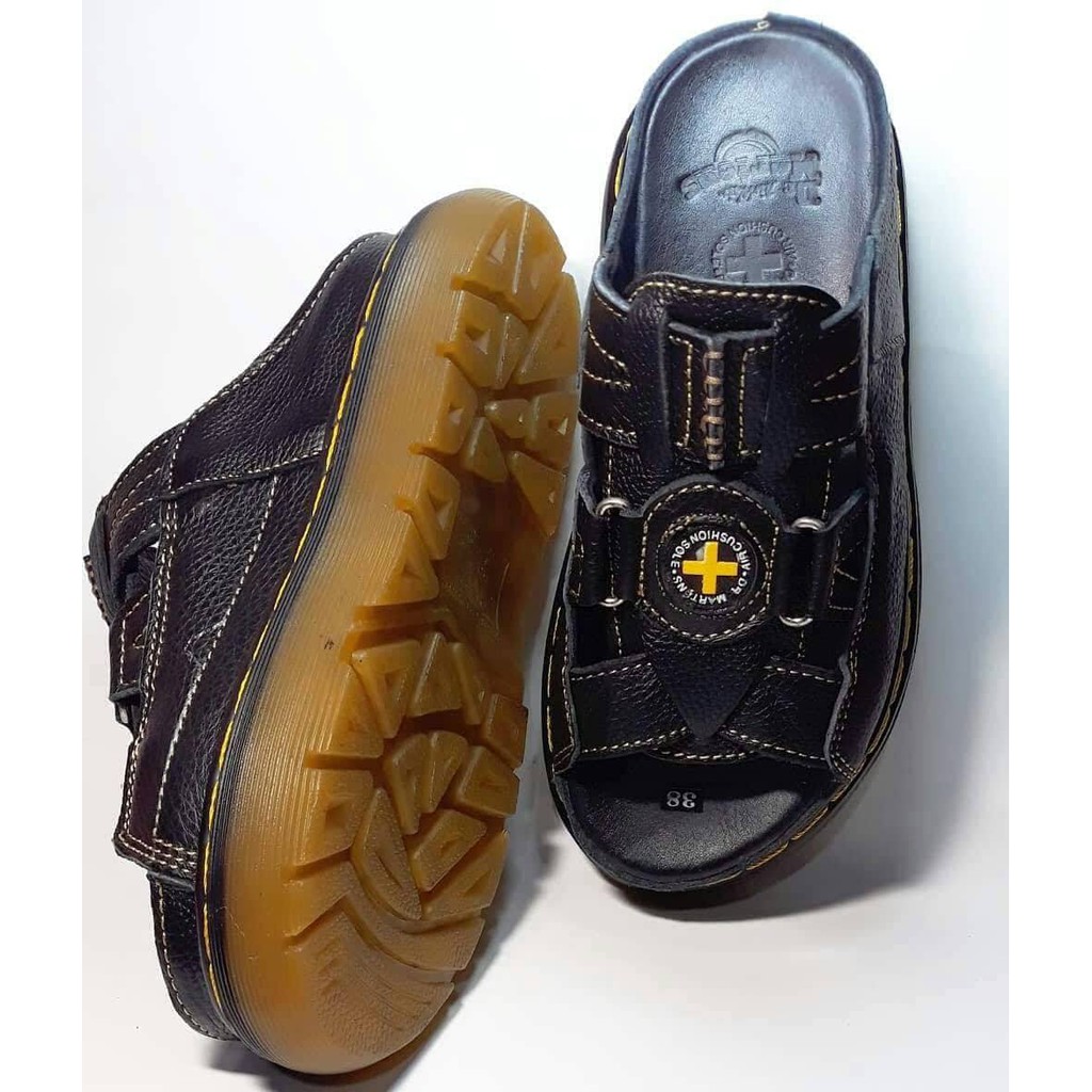 Dép Nam quai ngang Doctor Dr.Martens da bò cao cấp hàng VNSX - Đế Lót Da Bò - Mã D3