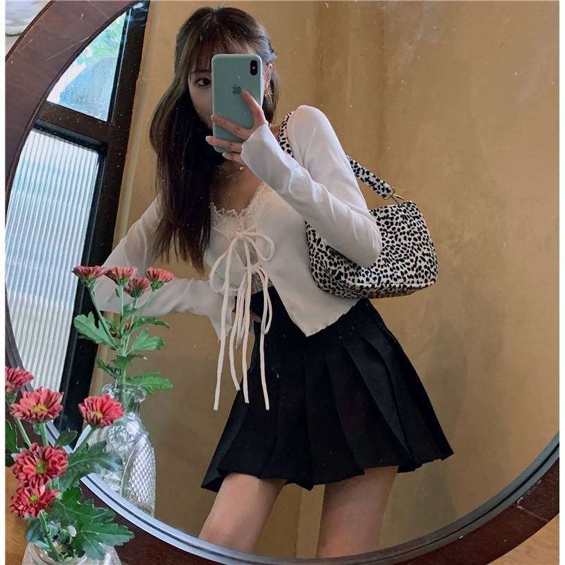 Bộ Áo Croptop Dài Tay Và Áo Ren Hai Dây Xinh Xắn Dành Cho Nữ | BigBuy360 - bigbuy360.vn