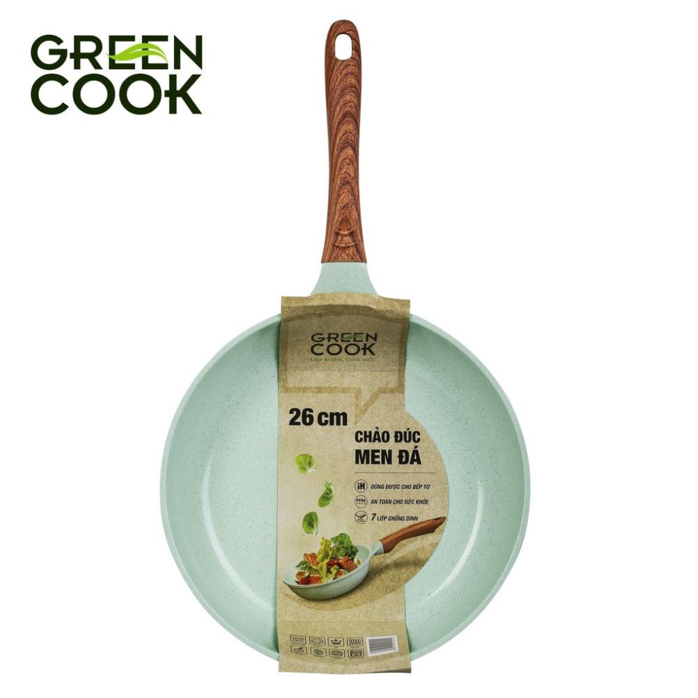 [Mã VTSAGGD giảm 70k đơn 1800k] BỘ NỒI CHẢO ĐÚC MEN ĐÁ greencook (màu xanh ngọc)