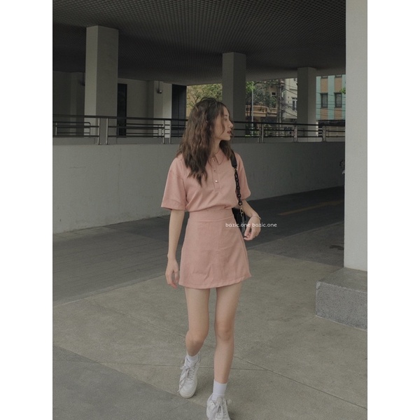 Set áo polo kèm chân váy chữ A nhiều màu Bazic one