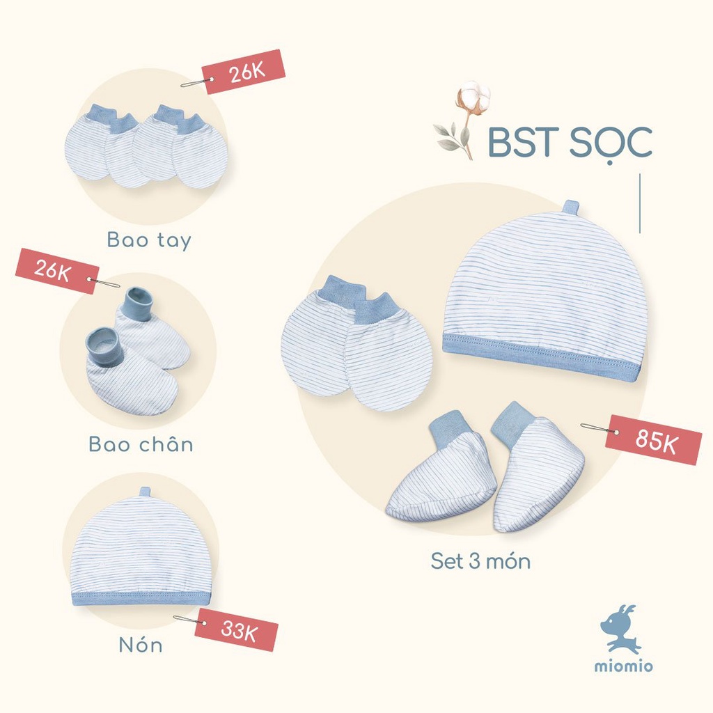 Bao Tay Sơ Sinh Bo, Bao Chân Bo, Nón Sơ Sinh MIOMIO Cho Bé Trai, Bé Gái, Vải Cotton