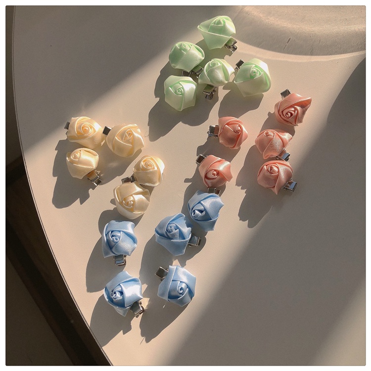 Set 5 Kẹp Tóc Hoa Hồng Vải Satin Xinh Xắn