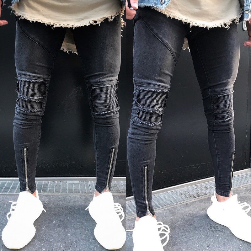 Men Ripped Skinny Biker Jeans Destroyed Frayed Mens Jeans Pants stretchabele Skinny Comfortable Denim Fashion Jeans for Men COD