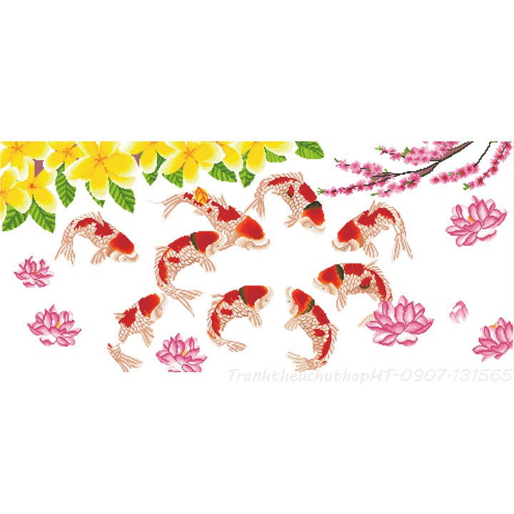 Tranh đính đá Cửu ngư quần hội VS222 - tự đính