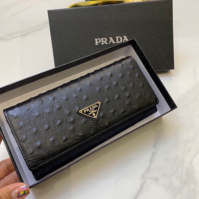 Ví Prada Hình Tam Giác Chất Liệu Da Bò Màu Đen Kiểu Dáng Đơn Giản Thời Trang Dành Cho Nữ