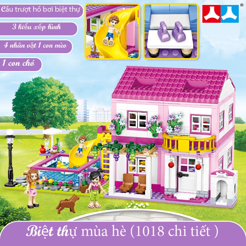 (có sẵn, 3 kiểu lắp) Đồ chơi xếp hình lắp ráp 1018+ pcs Đồ chơi lego bé gái lego friends biệt thự SUMMER VILLA 7348