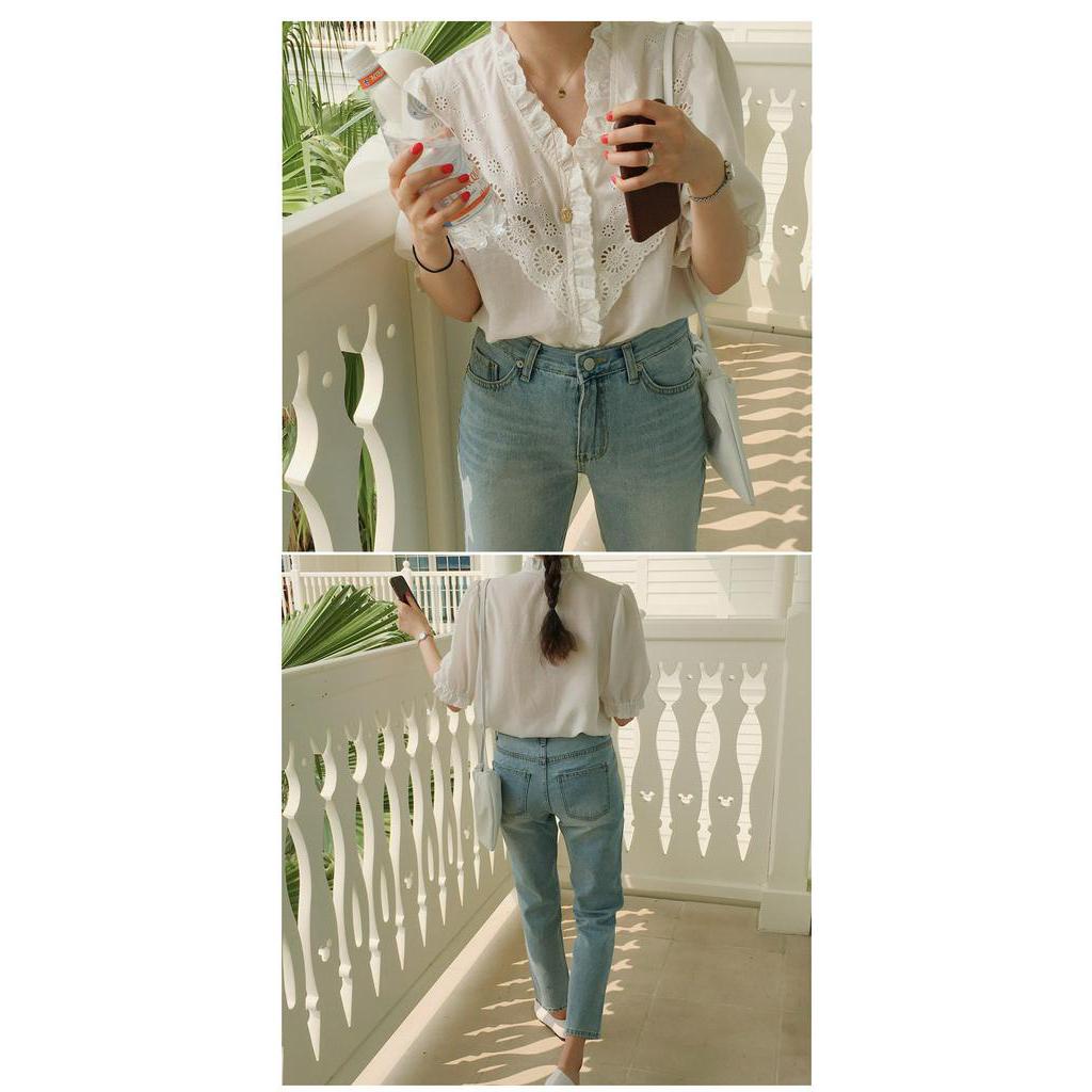 Áo kiểu thời trang cổ chữ V đáng yêu  dành cho nữ