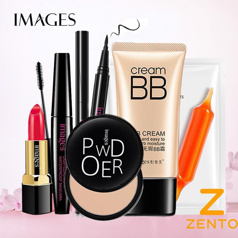 Set 6 trang điểm IMAGES Phấn phủ kiềm dầu + Kem BB che khuyết điểm + Son môi + Bút dạ kẻ mắt + Mascara + Mặt nạ ZT-012