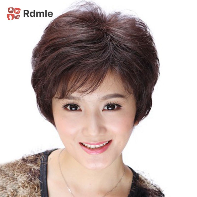 [COD]# RDMLE Short Curly Wig For Middle Age Women Heat Resistant Synthetic Fashion Sexy Fluffy Hair