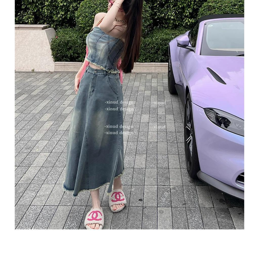 Bộ Áo Ống Lửng Phối Chân Váy Dài Xẻ Tà Thời Trang Mùa Hè Cho Nữ