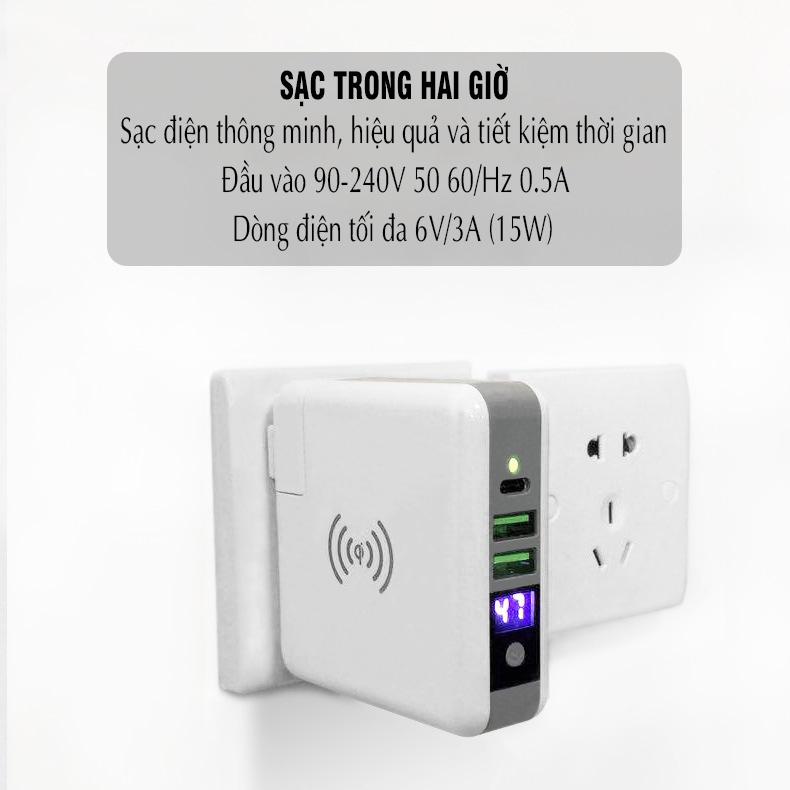 Sạc Dự Phòng Không Dây KOEN Sạc Dự Phòng Dung Lượng 6700 3 Đầu Ra Chất Liệu Nhựa ABS