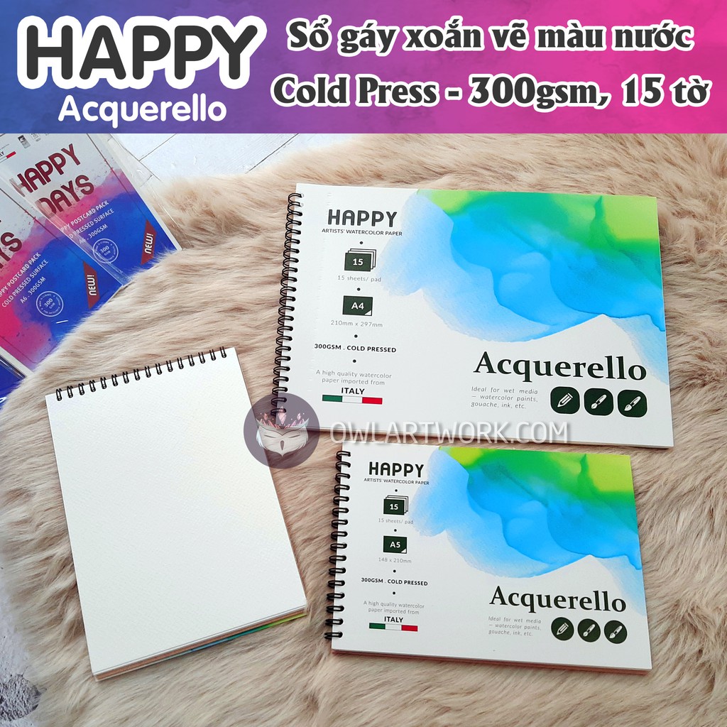 Sổ Giấy Vẽ Màu Nước Happy Họa Sĩ 300gsm