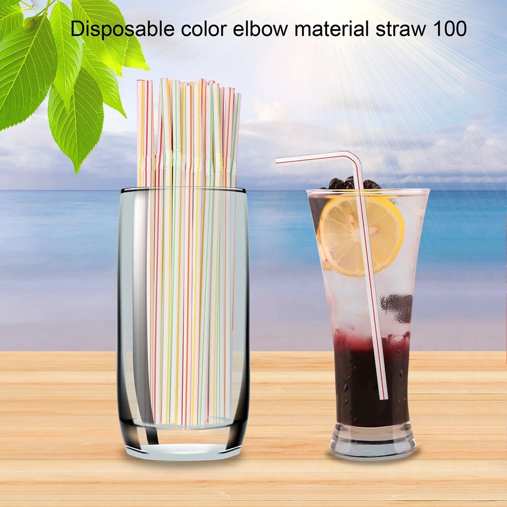 Set 100 Ống Hút Nhựa Nhiều Màu Dùng Một Lần Tiện Dụng