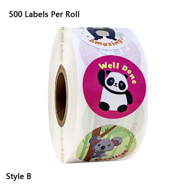 Cuộn 500 cái nhãn dán hình thú vật hoạt hình dễ thương làm điểm thưởng cho trẻ em học sinh trang trí sổ sách