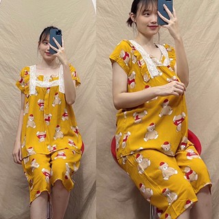 Bộ đồ bầu mặc nhà viền cổ ren chất lanh mặc mát nhẹ form 40-65kg nhiều màu