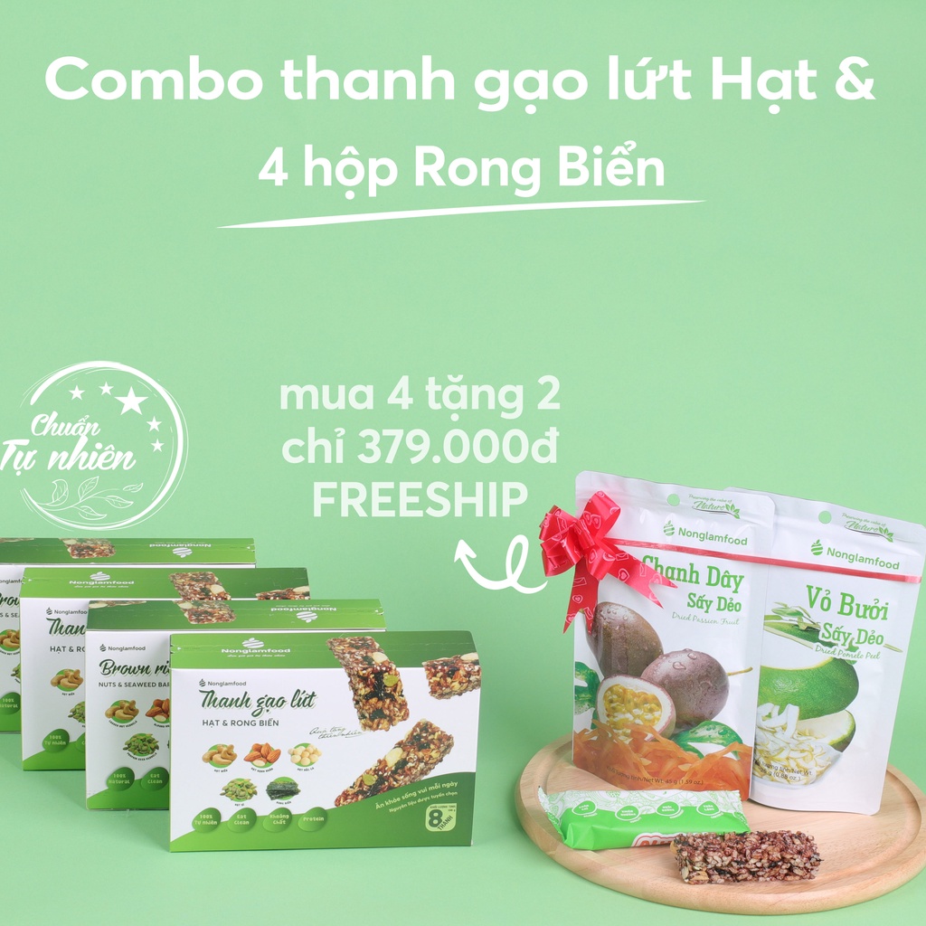 [MUA 4 TẶNG 2] Thanh gạo lứt Ngũ cốc Hạt và Rong Biển Nonglamfood hộp 8 thanh 136g| Hỗ trợ ăn kiêng giảm cân | Ăn chay