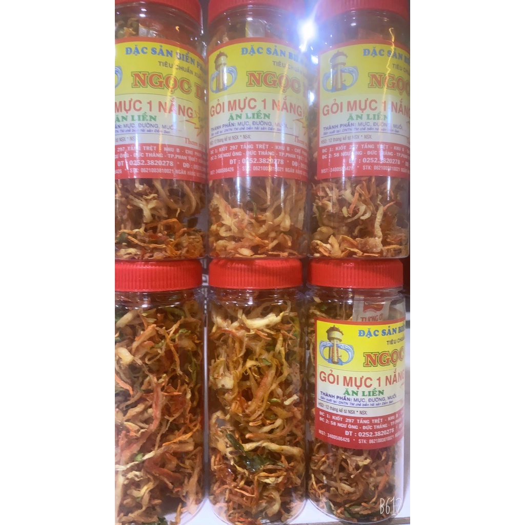 Gỏi Mực Một Nắng Nướng ( ăn liền ) là món ăn ngon của Shop Đặc Sản Biển Phan Thiết NGỌC DŨNG; Hộp 200 gram. HSD 12 tháng