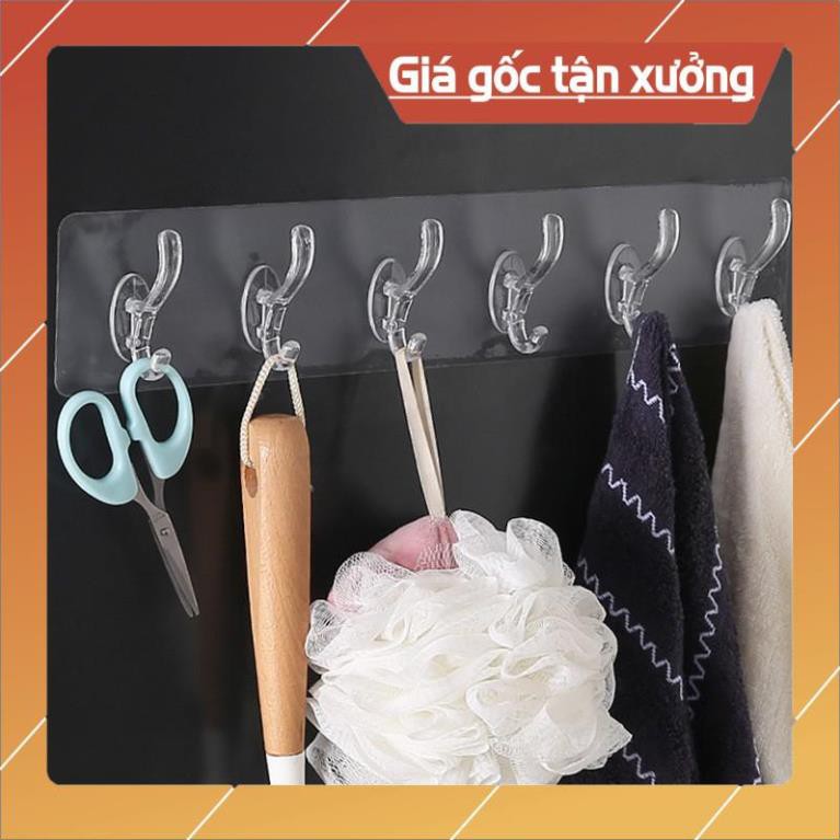 Móc Treo Dán Tường Nhà Tắm Nhà Bếp 6 Móc Cố Định - LOẠI 1 THANH DÀI 6 MÓC