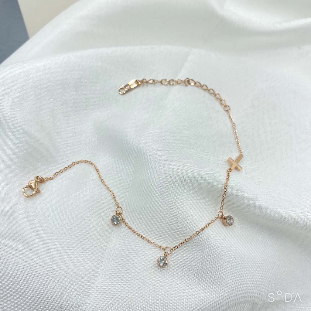 [FreeShip] Lắc chân nữ titan ba viên đá O1-208 - CAM KẾT KHÔNG BAY MÀU