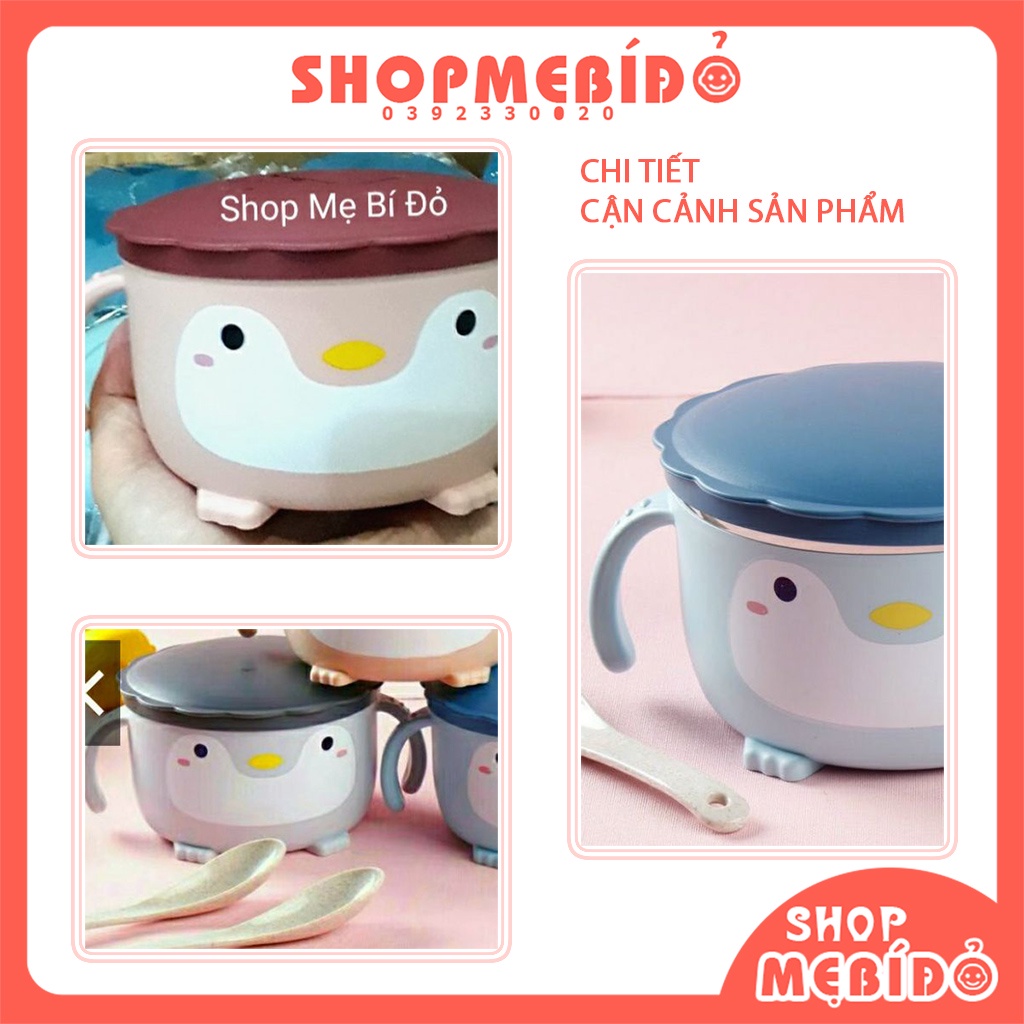 Bát Ăn Dặm Chống Nóng Lõi Inox Cao Cấp Cho Bé Bát Ăn Mì Hình Chim Cánh Cụt Tặng Thìa Shop Mẹ Bí Đỏ