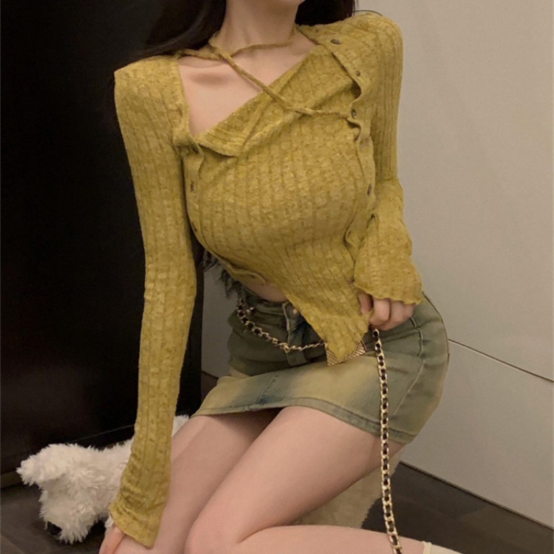Áo Sweater Dệt Kim Tay Dài Dáng Ôm Thời Trang Mùa Thu Cho Phái Nữ