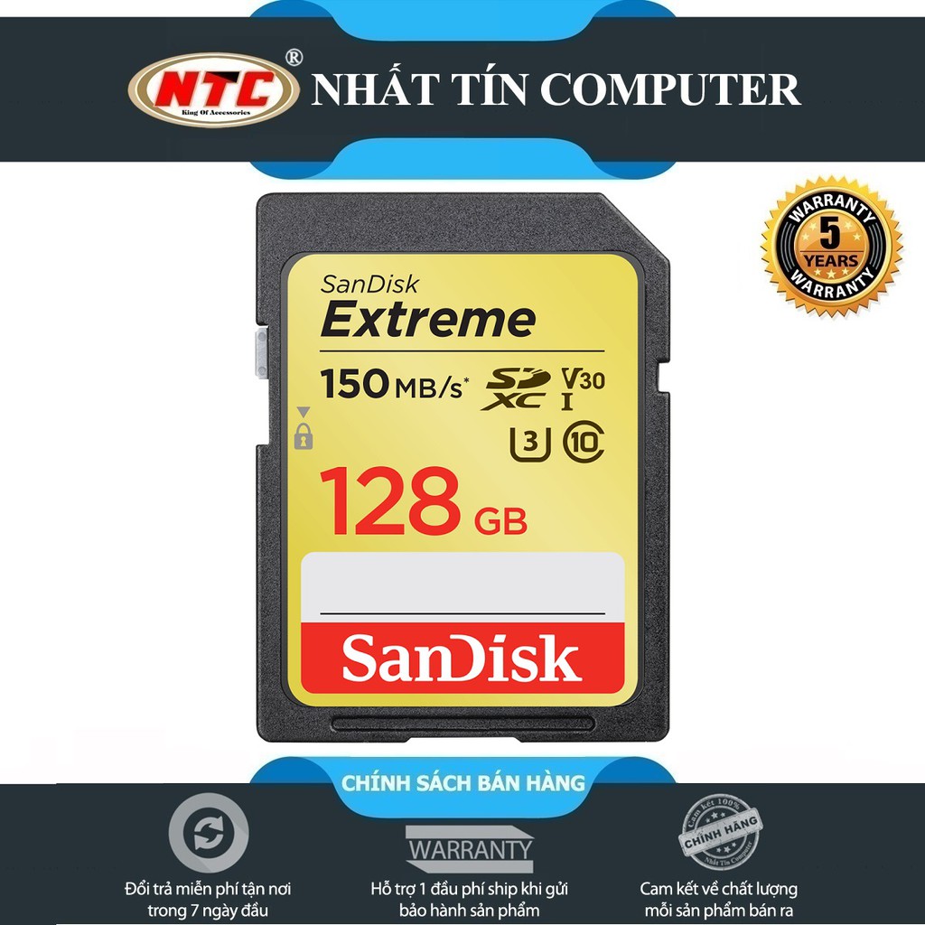 Thẻ nhớ Máy Ảnh SDXC SanDisk Extreme 128GB V30 UHS-I U3 4K 150MB/s (Vàng) - Nhất Tín Computer