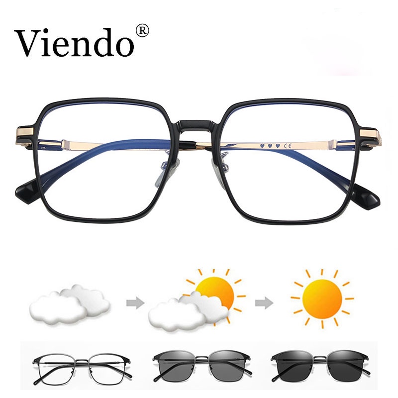 Kính cận VIENDO vuông to đổi màu chống ánh sáng xanh chống tia UV màu sắc thời trang cho nam và nữ