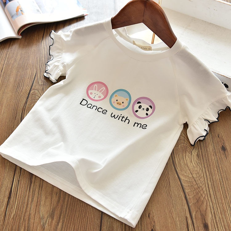 Áo Thun Cotton Ngắn Tay Họa Tiết Hoạt Hình Đáng Yêu Kiểu Hàn Quốc Cho Bé Gái 2023