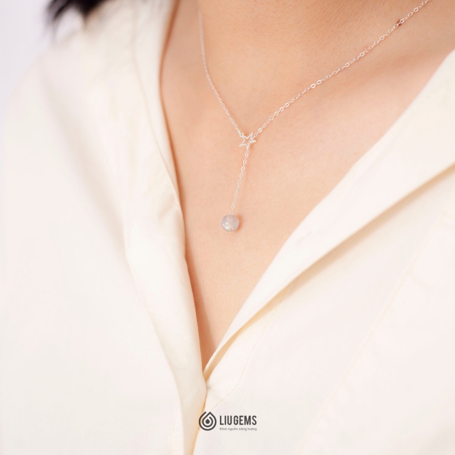 Dây Chuyền Bạc 925 Cho Nữ Liugems 1 Hạt Size Nhỏ Tinh Tế Kết Hợp Charm Ngôi Sao Mix Đá Phong Thuỷ Tròn