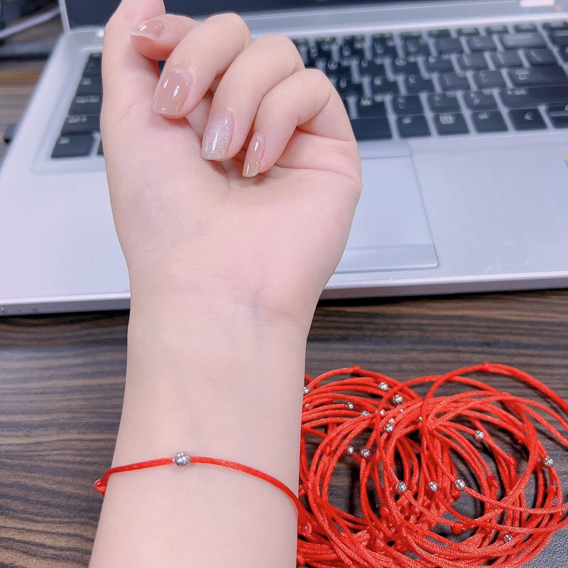 Vòng tay chỉ đỏ bi bạc 925 may mắn có thể điều chỉnh size