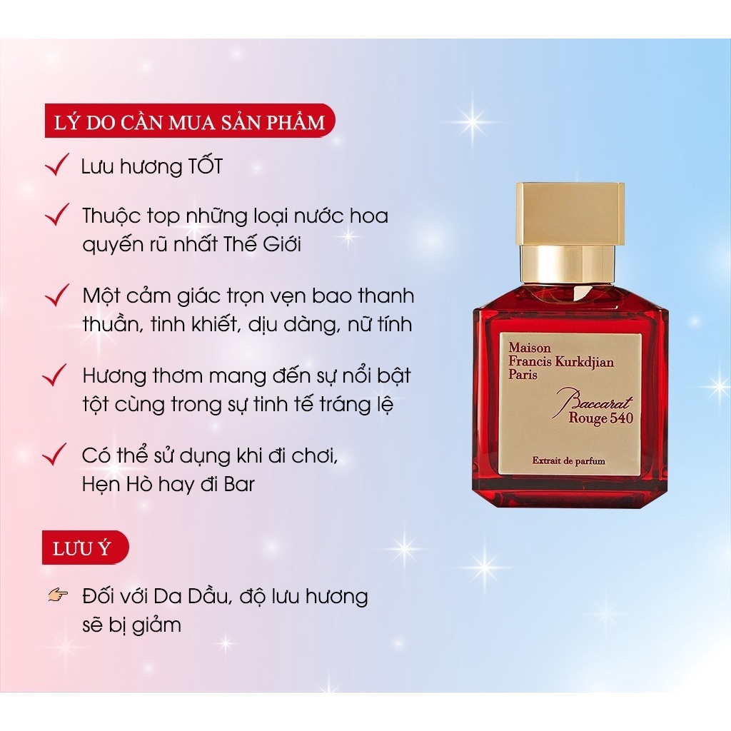 Nước hoa nữ Maison Đỏ MFK Baccarat Rouge 540 Extrait de Parfum - Hương thơm của sự giàu sang phú quý - Daikon Store