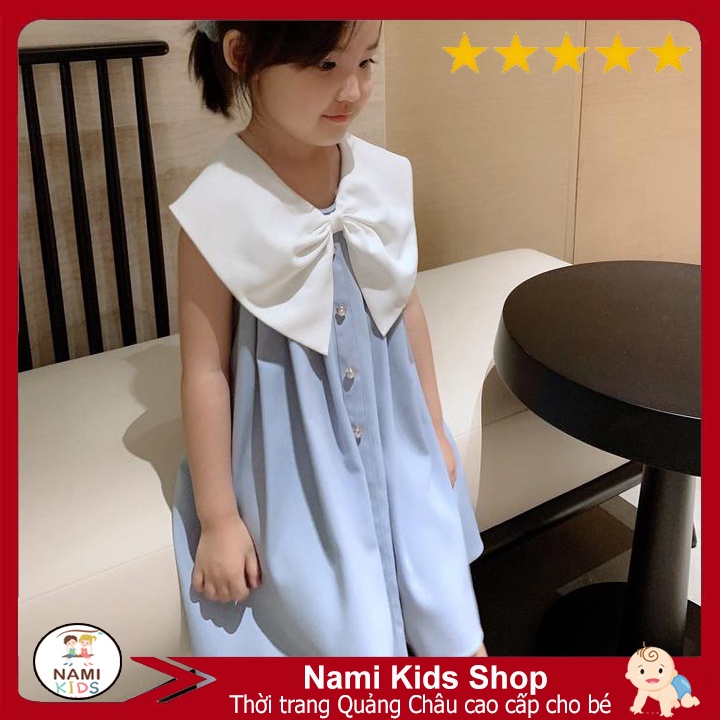 [147:H30] Váy công chúa cho bé chất lanh mát thiết kế cổ nơ dễ thương hàng Quảng Châu cao cấp