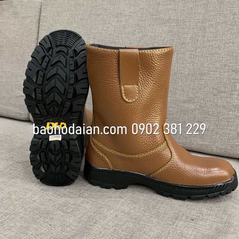Ủng da bảo hộ lao động DH-group màu nâu mũi thép