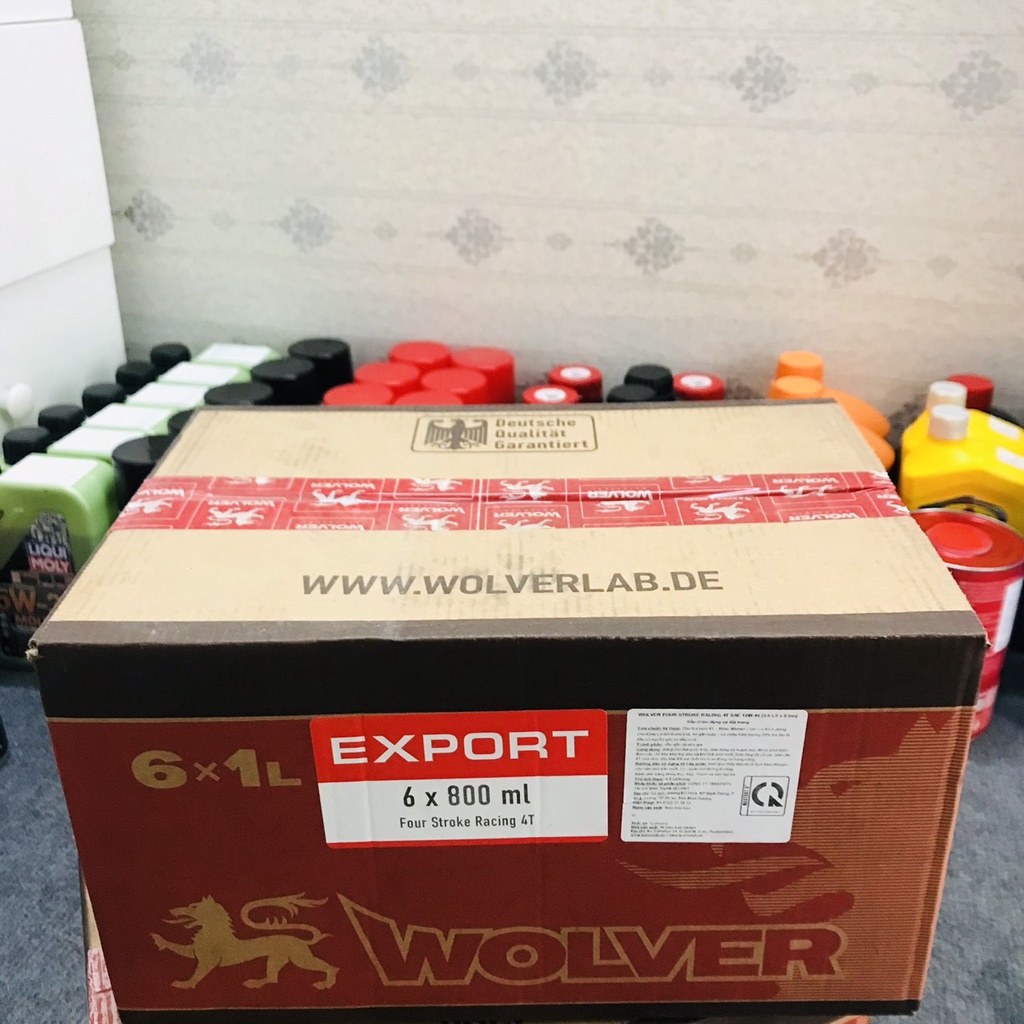 Thùng nhớt Wolver Racing 4T 10W-40 6 lon tổng hợp cao cấp nhập khẩu Đức dành cho xe máy số và xe côn tay