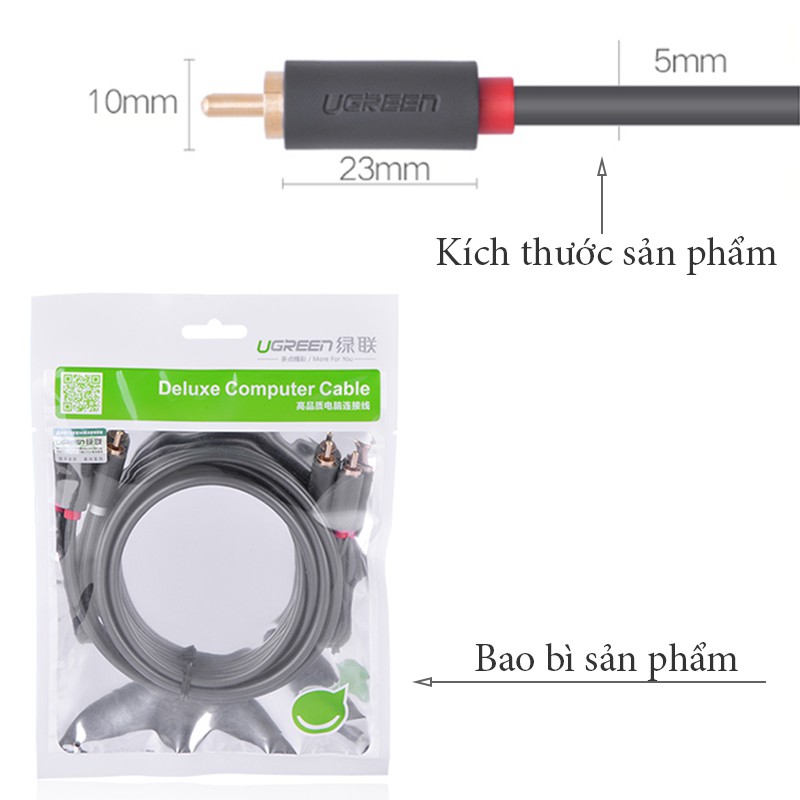 Cáp RCA 2 đầu lõi đồng tinh khiết OFC 4N gold 24K Ugreen AV104 1.5M 2M 3M 5M