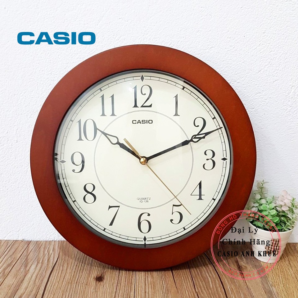 Đồng hồ treo tường Casio IQ-126-5DF viền gỗ, kim trôi im lặng