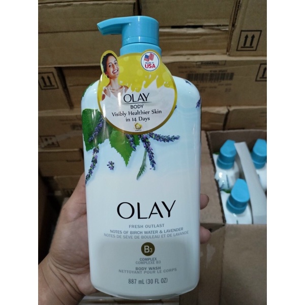 ( mẫu mới ) Sữa Tắm Hương Lavande Olay Fresh Outlast Purifying Birch Water &amp; Lavender 887ml - chai vòi