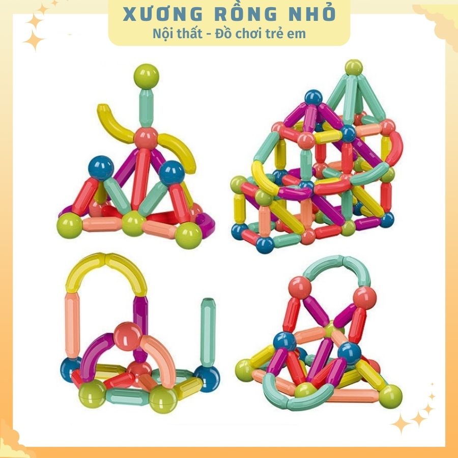Bộ Xếp hình nam châm 64 chi tiết, đồ chơi xếp hình phát triển trí thông minh cho bé