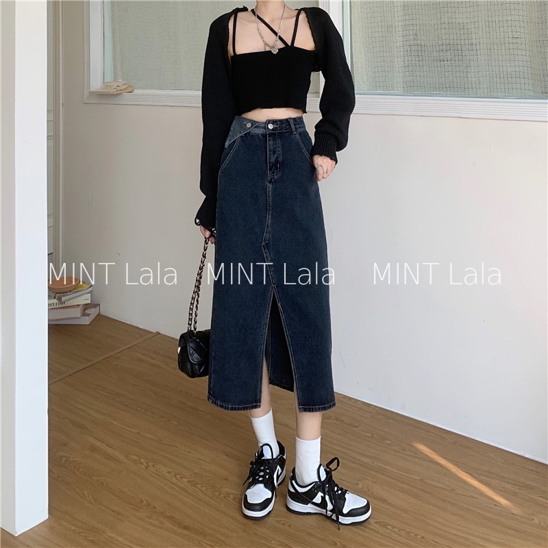 Chân Váy Bò Dài Xẻ Tà Dáng Chữ A Dễ Mix Đồ - MINT Lala