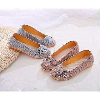 Giày búp bê nữ, giày đế bằng vải caro cao 2cm đi bộ cực êm chân V220