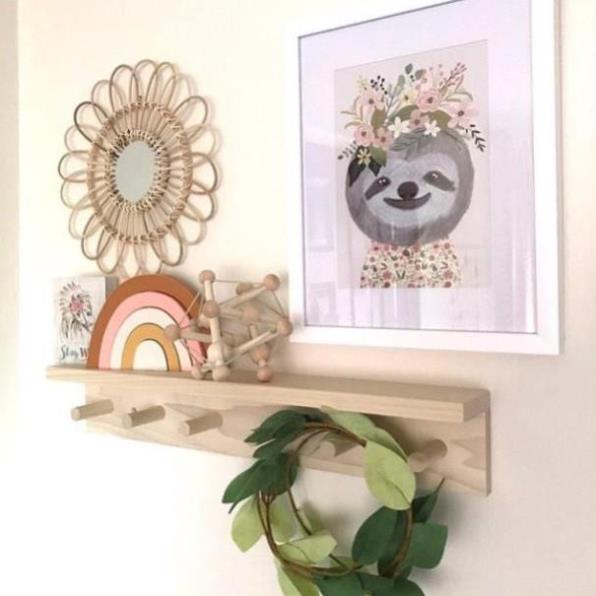 Móc Gỗ Gắn Tường Gỗ Thông - Decor Siêu Xinh, Chịu Lực Cao - Kệ Treo Tường Kèm Móc Trang Trí - BH 12 Tháng Hana Shop