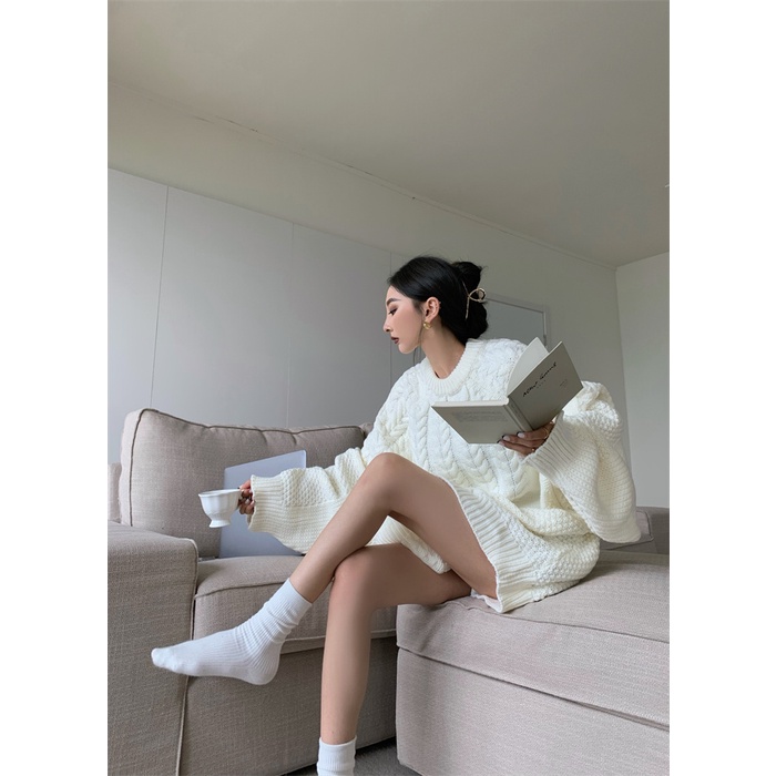 Áo sweater dáng rộng dài vừa kiểu xoắn | BigBuy360 - bigbuy360.vn