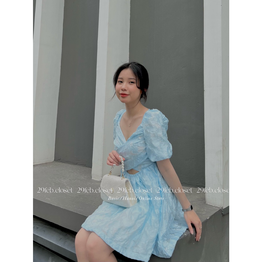 [Ảnh thật/Video] Váy voan hoa nổi xoắn ngực 2 lớp - 29feb.closet -  V17